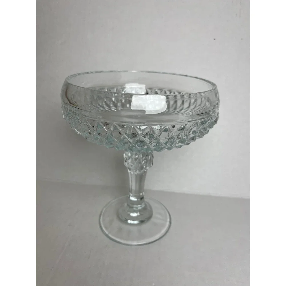 Vintage Indiana Glass Diamond Point Clear Pedestal Compote Bowl Stemmed Dish
